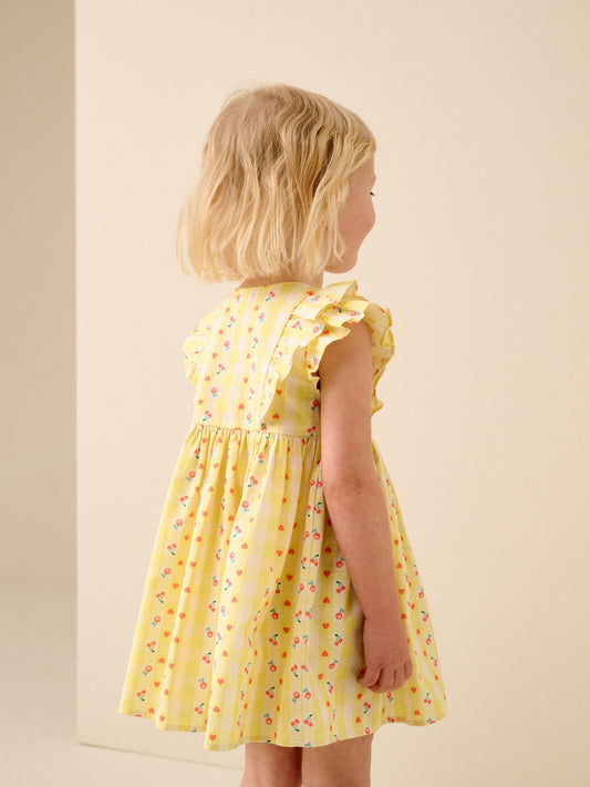 Dsiney Kidz - Pastel Yellow Check Double Ruffle Sleeve Dress (3mths-8yrs) image 2