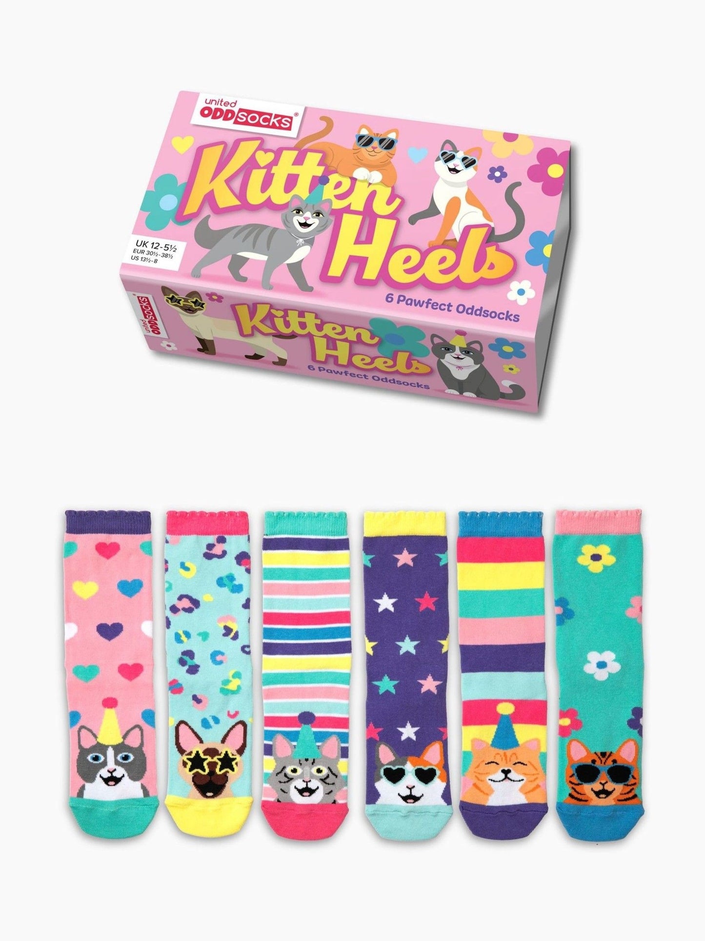 United Odd Socks Purple Kitten Heel Girls Socks 6 pack image 1