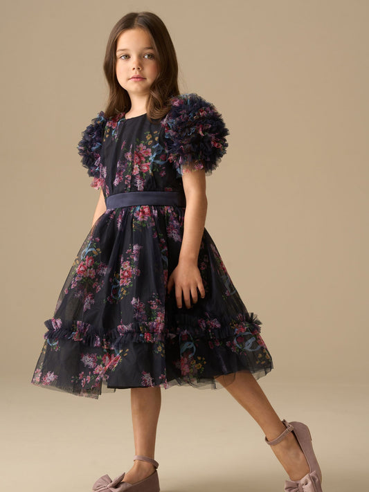 Dsiney Kidz - Angel & Rocket Blue Florence Navy Ruffle Mesh Sleeve Dress image 2