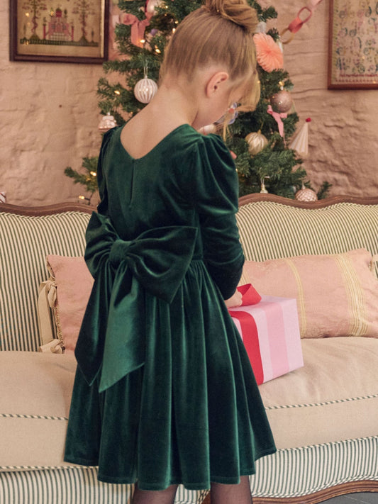 Dsiney Kidz - Angel & Rocket Green Grace Velvet Bow Back Dress image 2