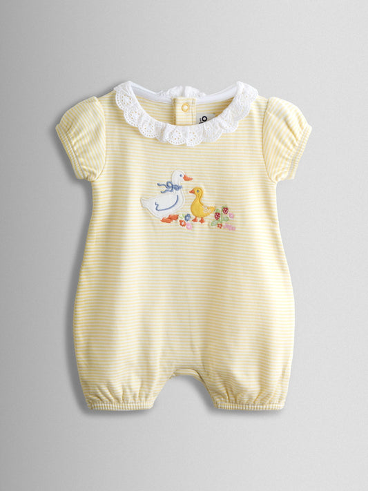 JoJo Maman Bébé Yellow Duck & Floral 2-Pack Broderie Collar Rompers image 2