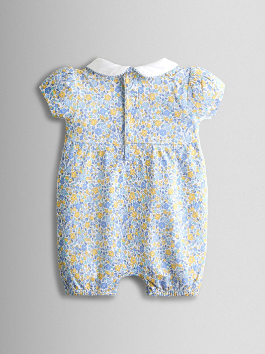 JoJo Maman Bébé Light Blue Floral Collared Smocked Romper image 2