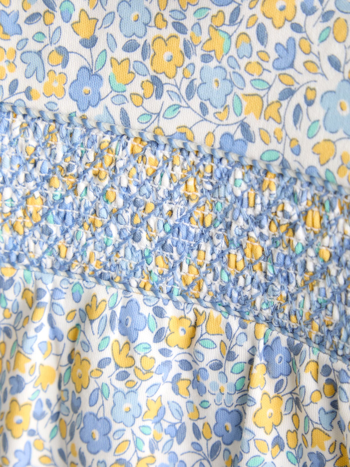 JoJo Maman Bébé Light Blue Floral Collared Smocked Romper image 4