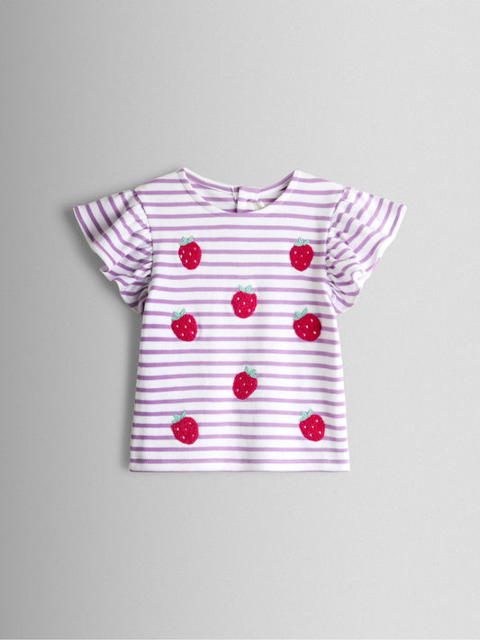 Dsiney Kidz - JoJo Maman Bébé Lilac Purple Strawberry Appliqué Sleeve T-shirt image 2