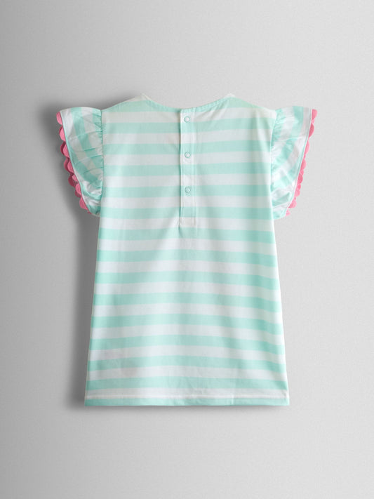 Dsiney Kidz - JoJo Maman Bébé Green Mermaid Appliqué Frill Sleeve T-Shirt image 2