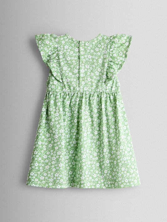 Dsiney Kidz - JoJo Maman Bébé Green Ditsy Floral Ruffle Sleeve Dress image 2