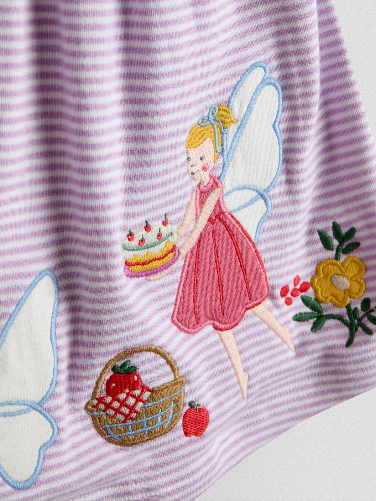 Dsiney Kidz - JoJo Maman Bébé Lilac Purple Fairy Picnic Appliqué Puff Sleeve Button Front Dress image 3