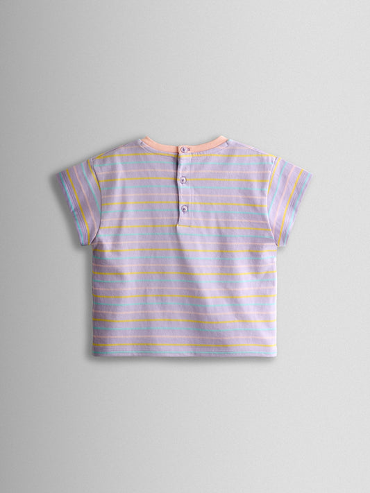 Dsiney Kidz - JoJo Maman Bébé Lilac Purple Unicorn Stripe Relaxed T-Shirt image 2