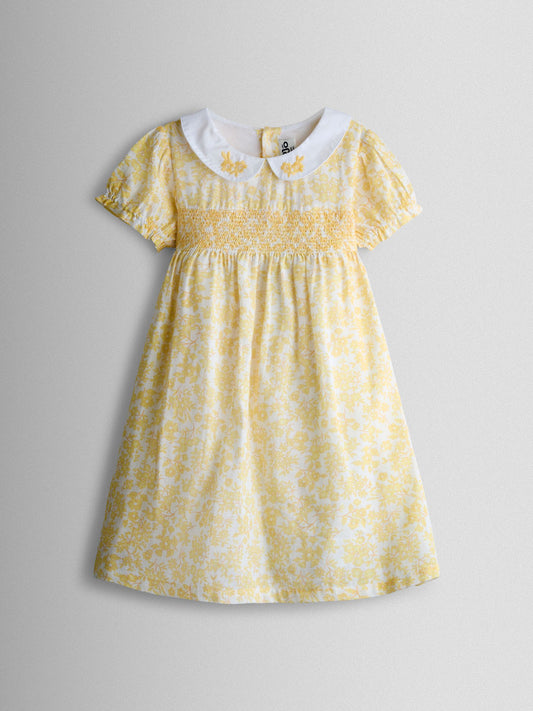 Dsiney Kidz - JoJo Maman Bébé Yellow Garden Floral Smocked Woven Dress image 2