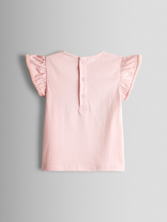 Dsiney Kidz - JoJo Maman Bébé Pink Ballerina Appliqué Frill Shoulder T-Shirt image 2