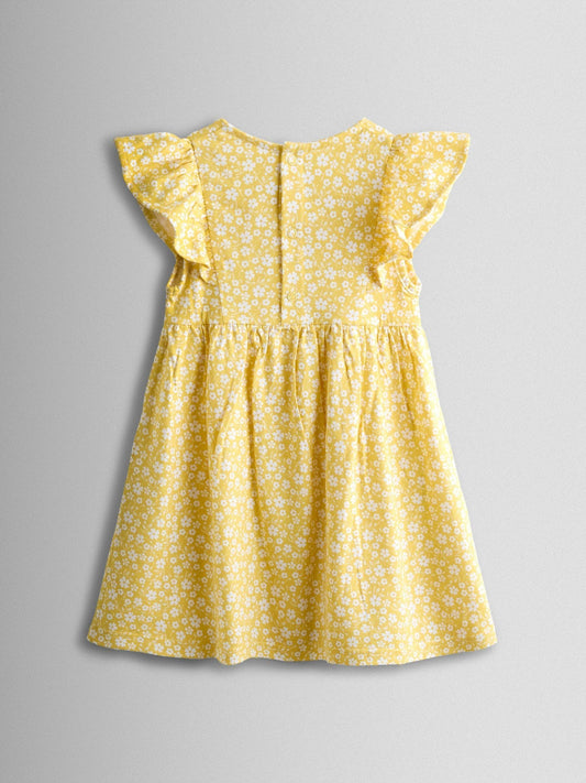 JoJo Maman Bébé Yellow Ditsy Floral Ruffle Sleeve Dress image 2