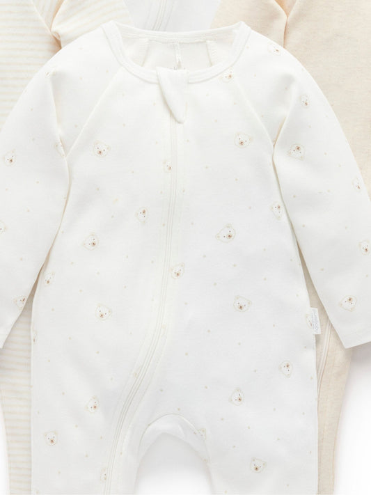 Purebaby Vanilla Bear Zip Sleepsuits 4 Pack image 2