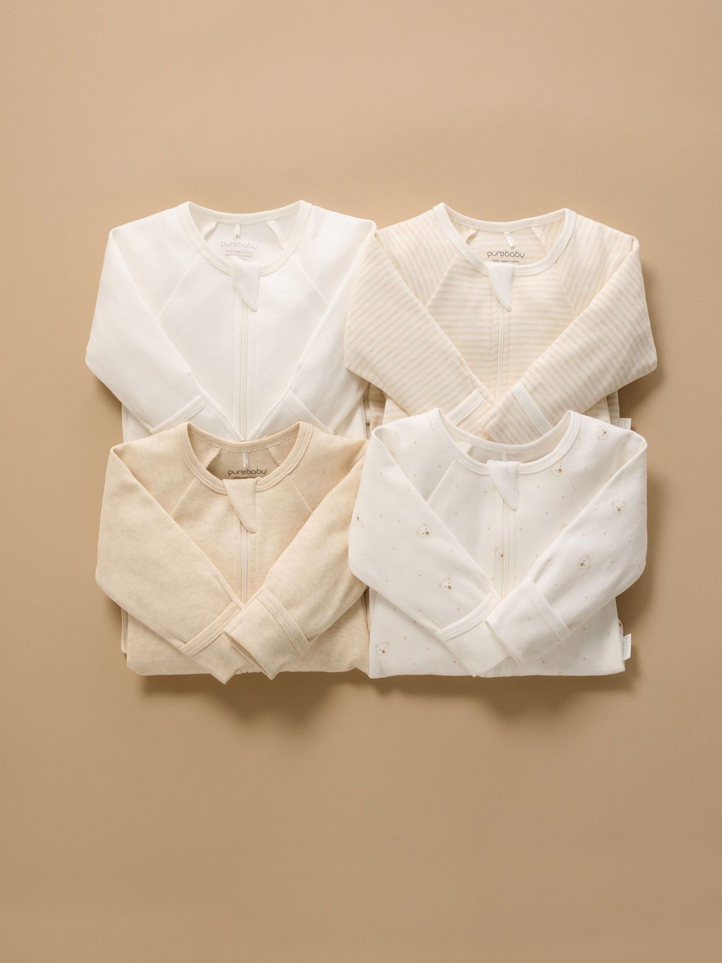 Purebaby Vanilla Bear Zip Sleepsuits 4 Pack image 5