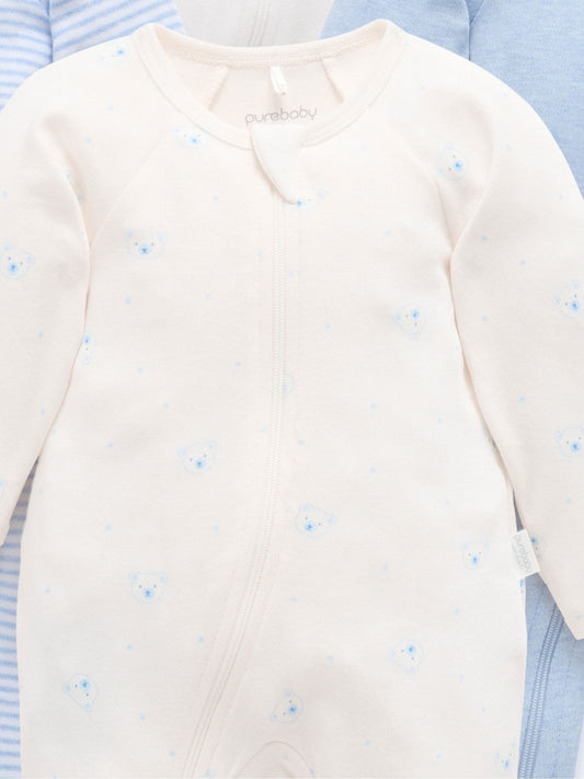 Purebaby Pale Blue Zip Sleepsuits 4 Pack image 2