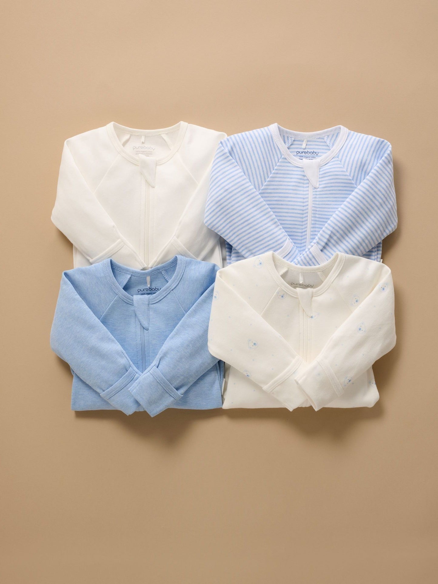 Purebaby Pale Blue Zip Sleepsuits 4 Pack image 5