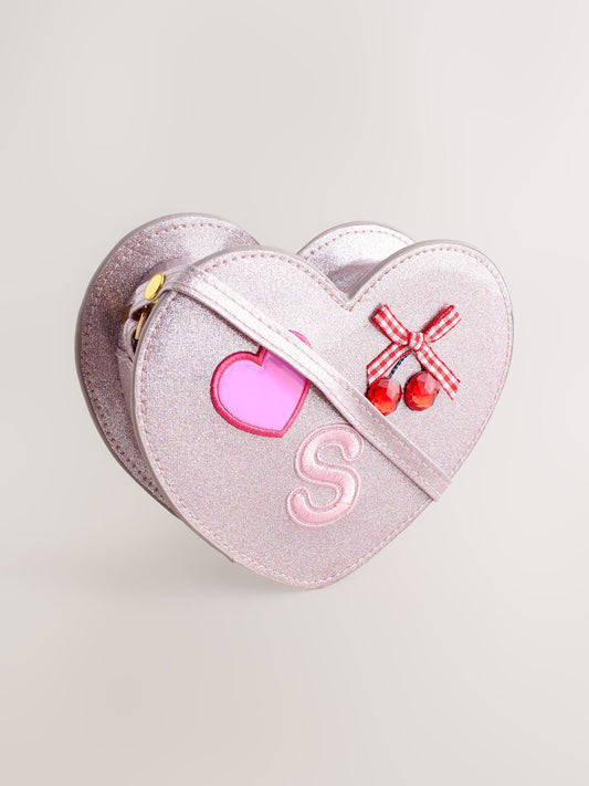 Pale Pink/ Metallic Gem Heart Initial Bag image 3