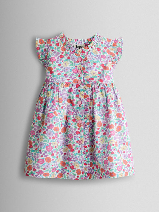 Dsiney Kidz - JoJo Maman Bébé Pink Strawberry Floral Frill Shoulder Button Through Baby Dress image 2