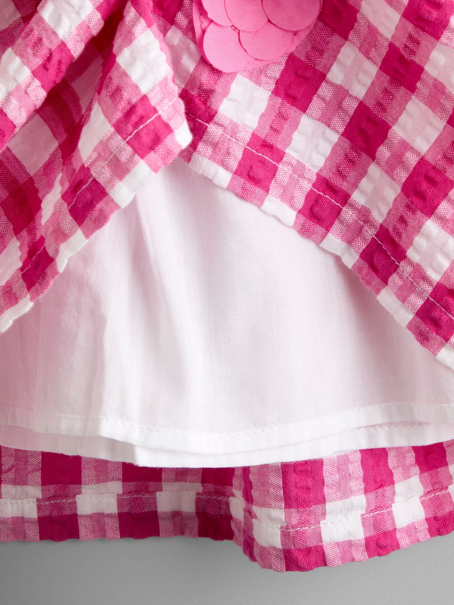 JoJo Maman Bébé Fuchsia Pink Gingham Fruit Appliqué Puff Sleeve Dress image 4