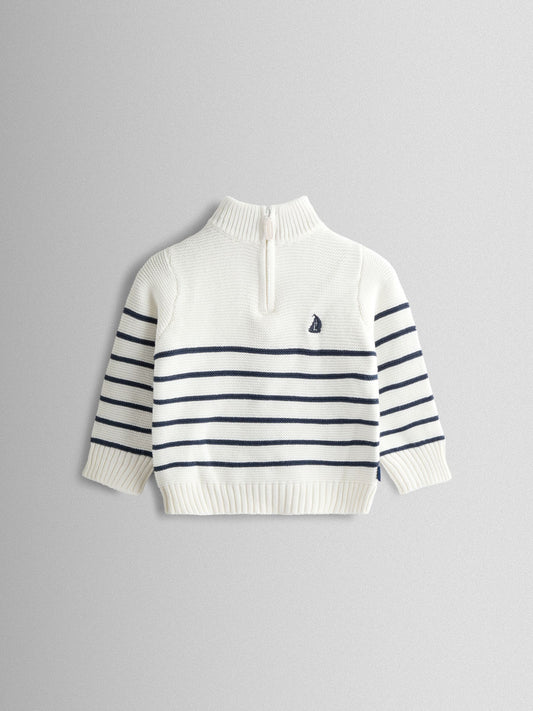 JoJo Maman Bébé Cream Navy Stripe Half Zip Knitted Jumper image 2