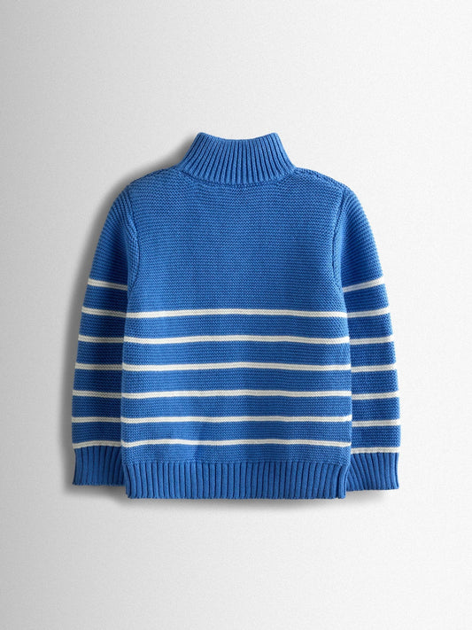 JoJo Maman Bébé Blue Cream Stripe Half Zip Knitted Jumper image 2