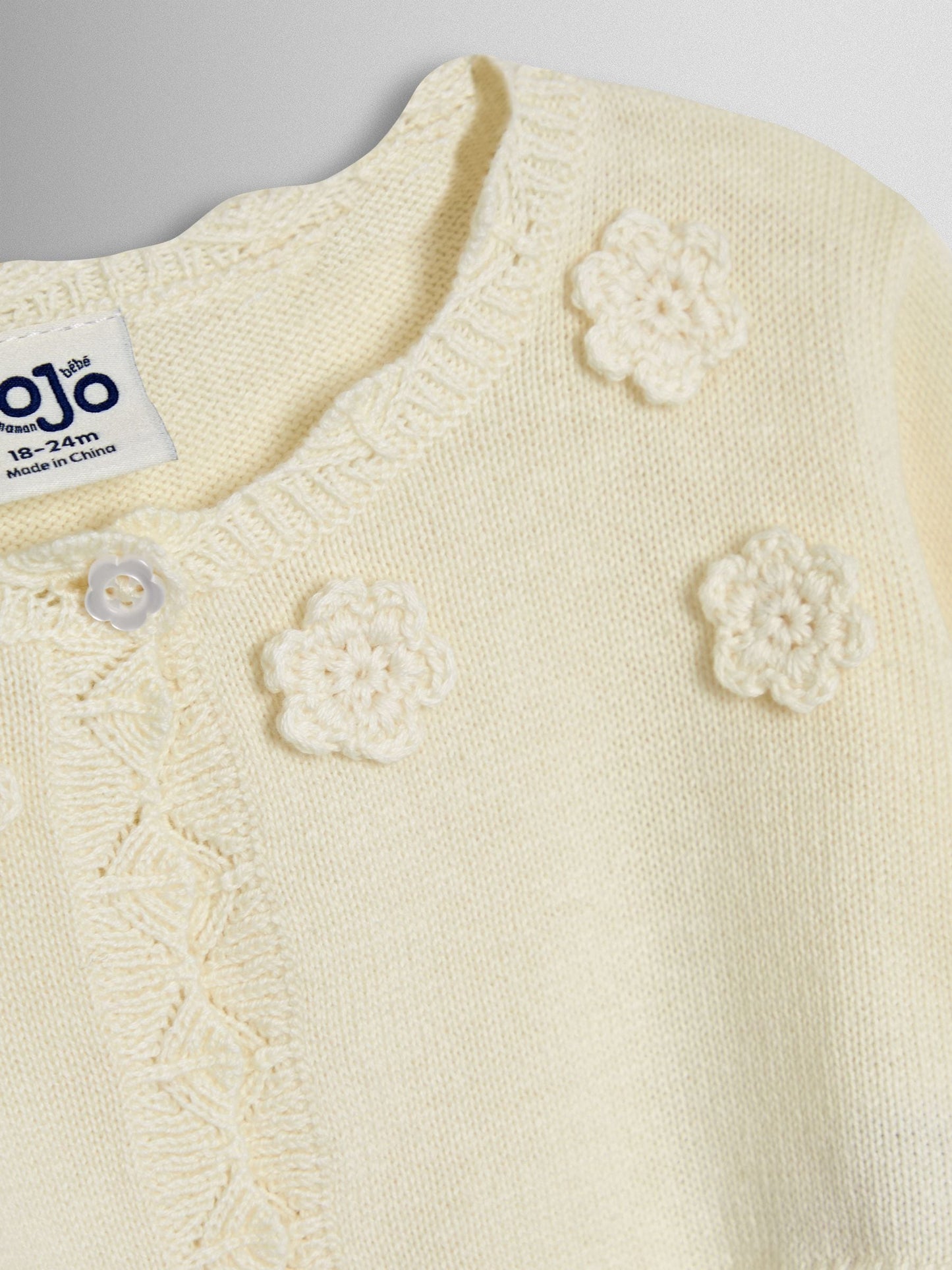 JoJo Maman Bébé Cream Crochet Flower Bolero Cardigan image 3