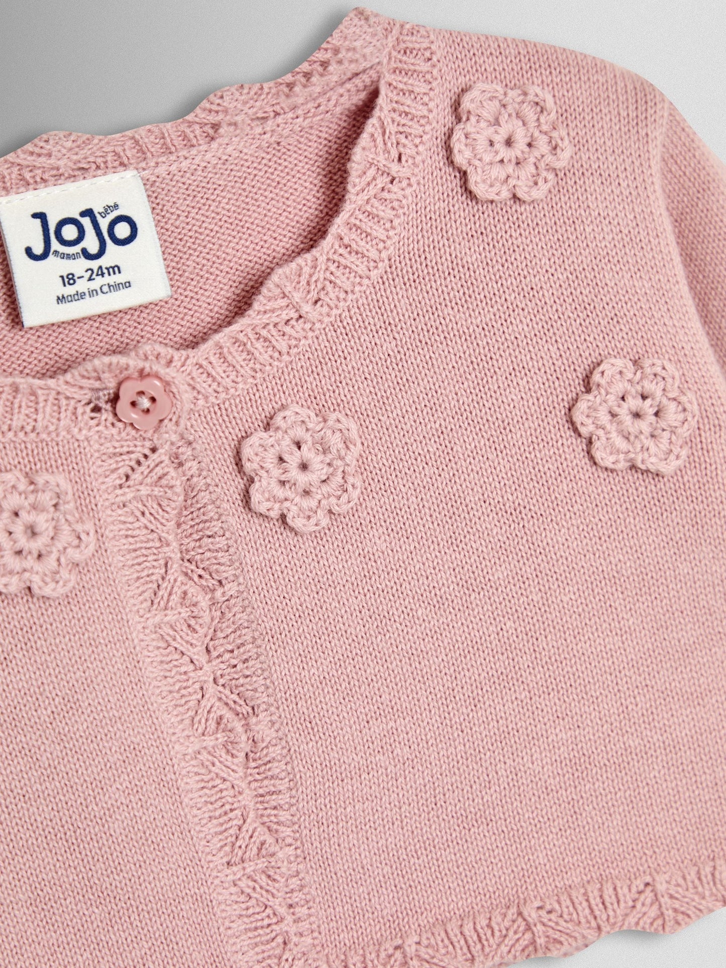 JoJo Maman Bébé Pink Crochet Flower Bolero Cardigan image 3