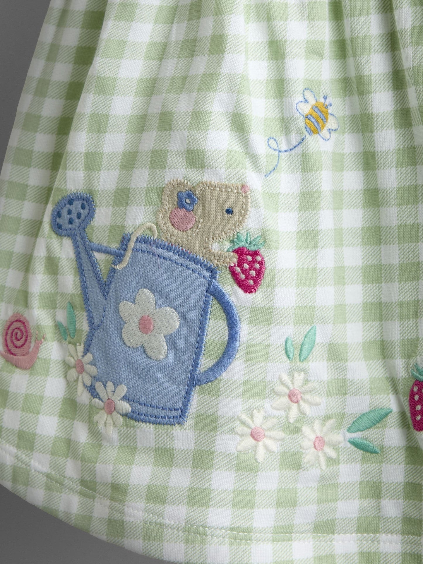 JoJo Maman Bébé Green Garden Mouse Appliqué Frill Collar Baby Dress image 6