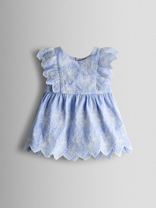 JoJo Maman Bébé Blue Broderie Dress and Bloomers Set image 2