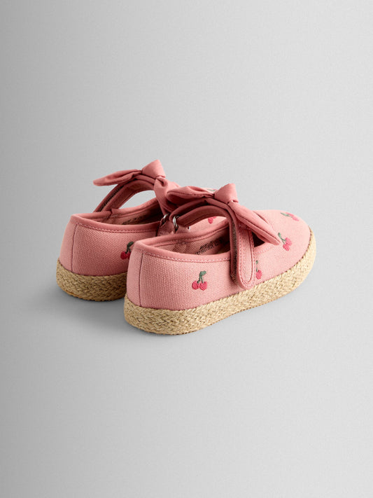 JoJo Maman Bébé Salmon Pink Cherry Embroidered Bow Strap Ballet Pumps image 2