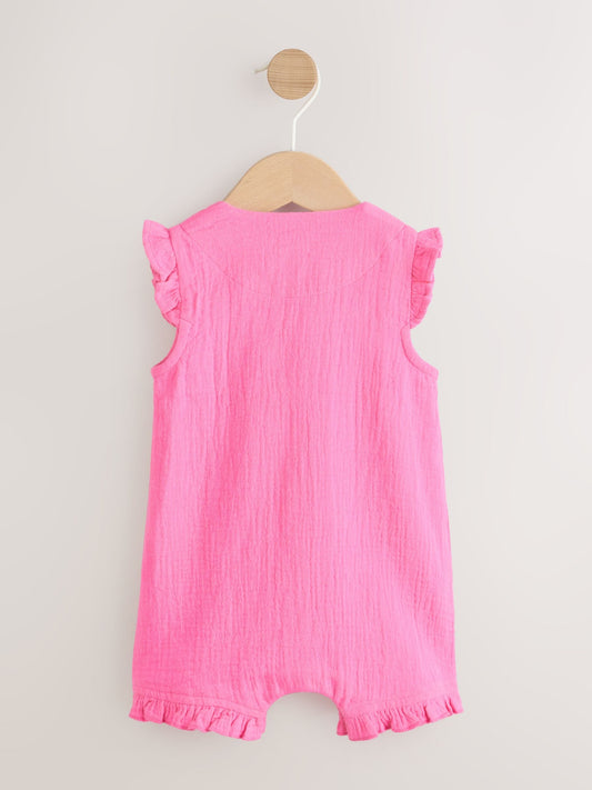 Pink Baby Short Leg Muslin Romper (0mths-3yrs) image 2