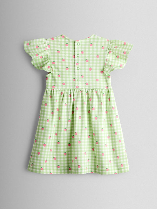 Dsiney Kidz - JoJo Maman Bébé Green Gingham Strawberry Print Flutter Sleeve Dress image 2
