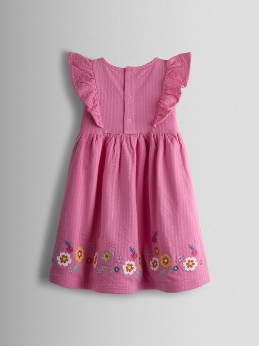 Dsiney Kidz - JoJo Maman Bébé Pink Floral Embroidered Seersucker Dress image 2