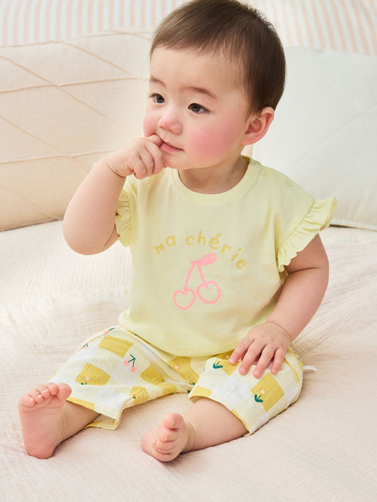 Dsiney Kidz - Yellow Cherry Short Sleeve Baby Tops and Wide Leg Leggings Set 2 Piece (0mths-2yrs) image 2