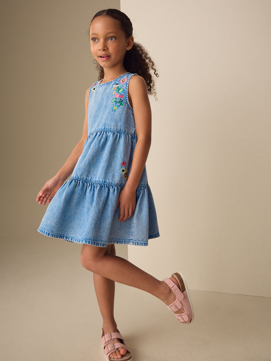 Dsiney Kidz - Blue Denim Embroidered Tiered Dress (3-16yrs) image 2