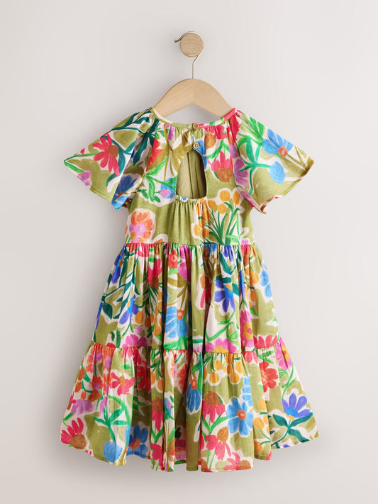 Green Floral Angel Sleeve Dress (3-16yrs) image 2