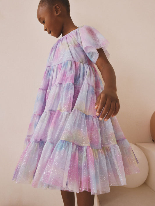 Dsiney Kidz - Lilac Purple Rainbow Tiered Mesh Occasion Dress (3-16yrs) image 2