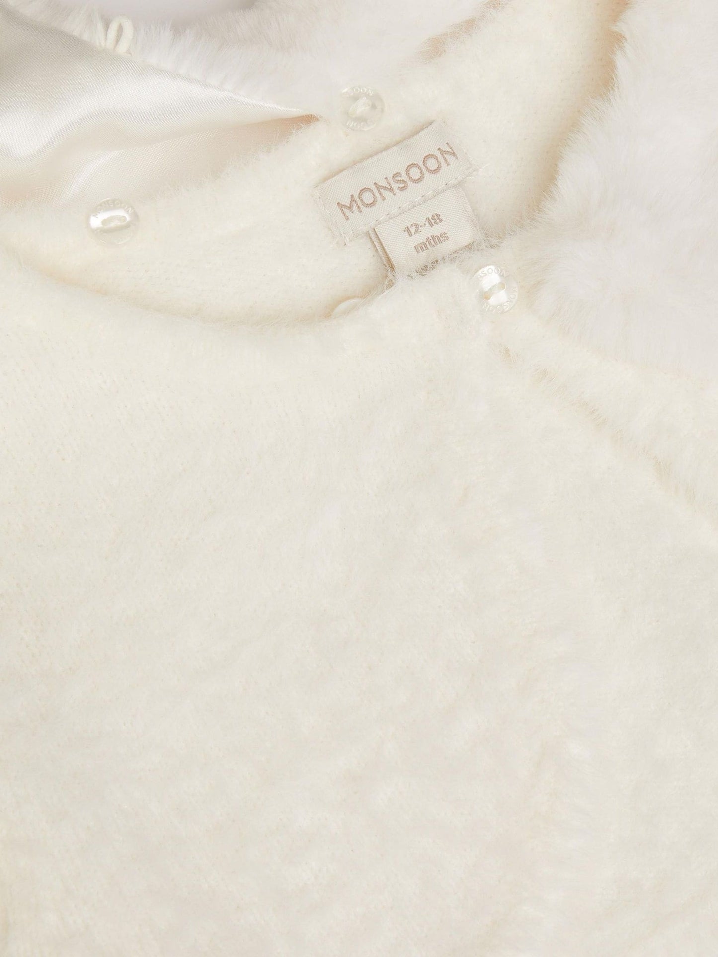 Monsoon Cream Baby Detachable Collar Fuzzy Cardigan image 3