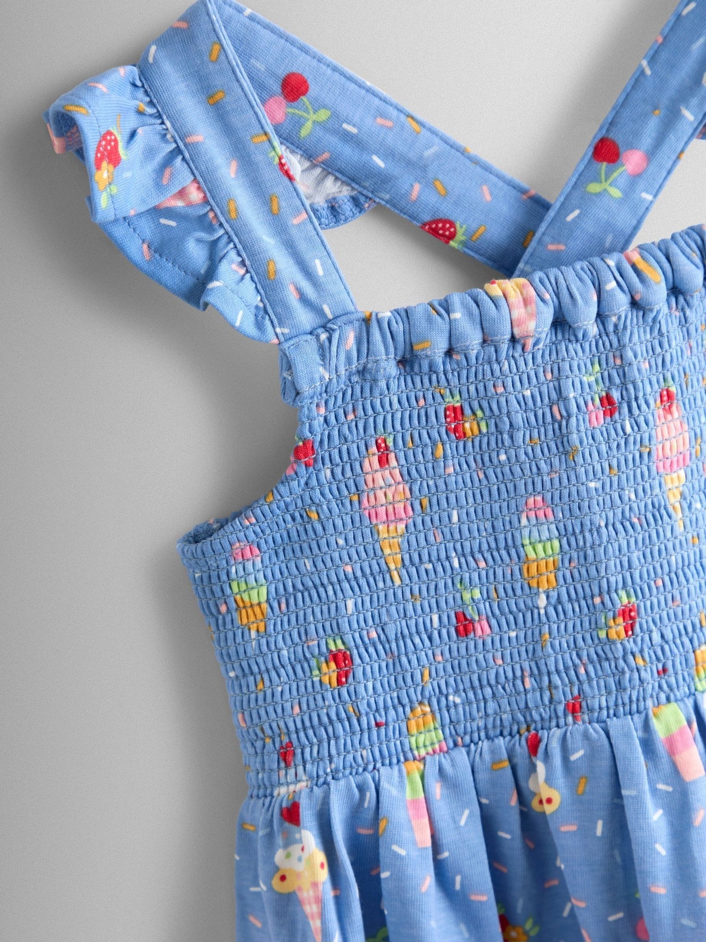JoJo Maman Bébé Blue Ice Cream Smocked Strappy Dress image 3