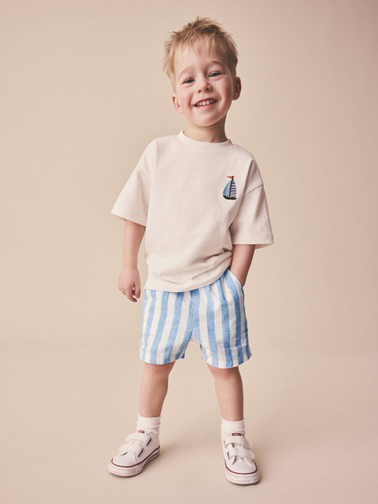 Blue Stripe Linen Blend Pull On Shorts (3mths-7yrs) image 2