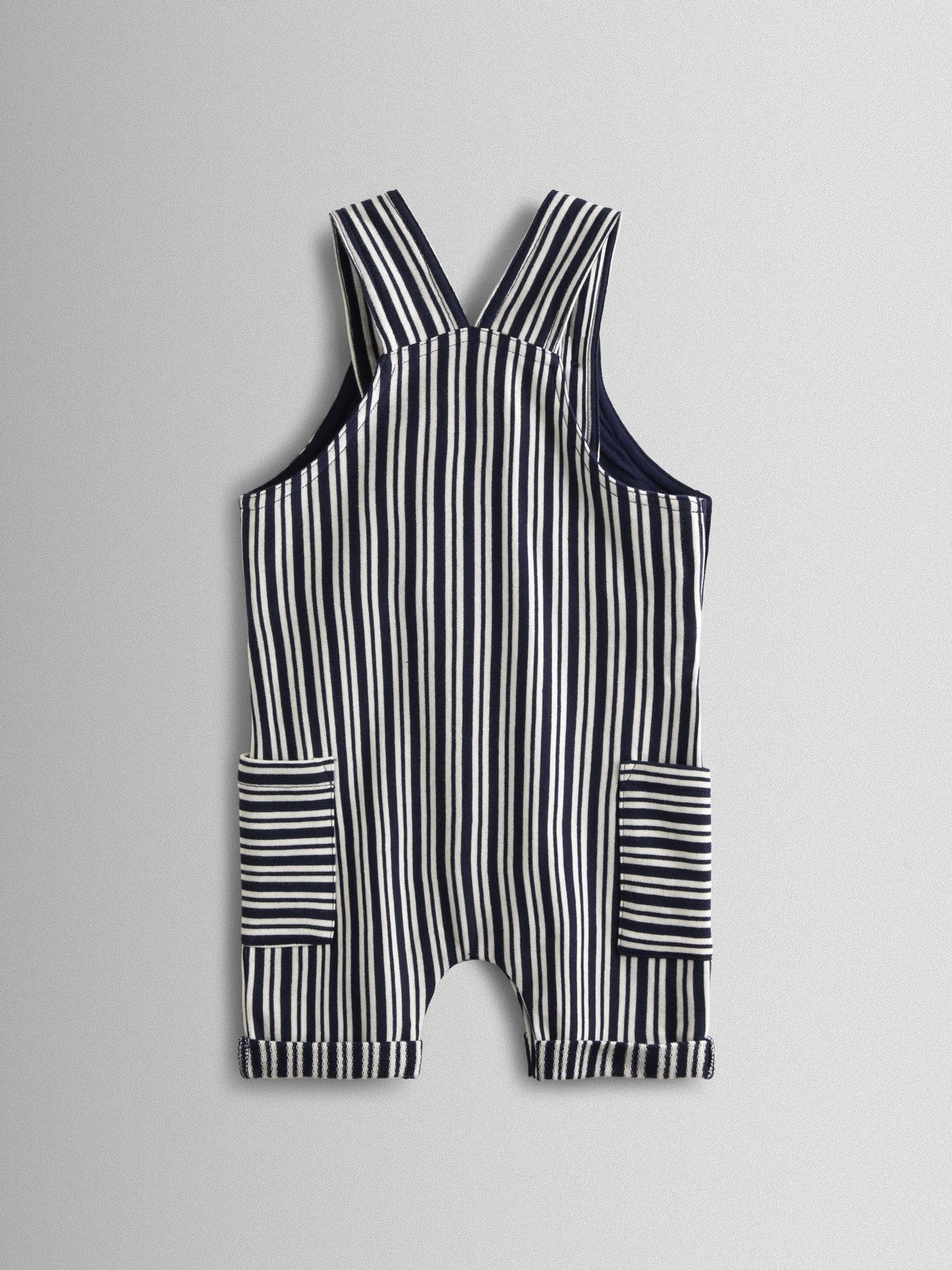 JoJo Maman Bébé Navy Blue Stripe Dungarees, T-Shirt & Hat 3-Piece Set image 5