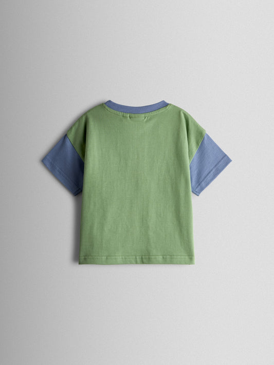 JoJo Maman Bébé Khaki Green Dino Plant Powered Applique T-Shirt image 2