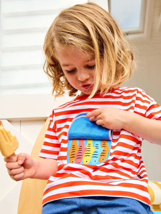 JoJo Maman Bébé Red Sardine Stripe Appliqué T-Shirt image 2