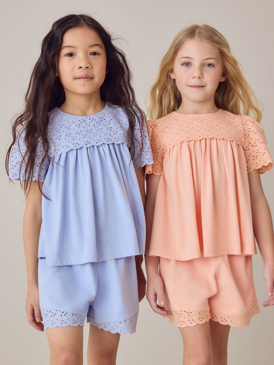 Dsiney Kidz - Laura Ashley Blue Broderie Anglaise Frill Top and Shorts Set image 2