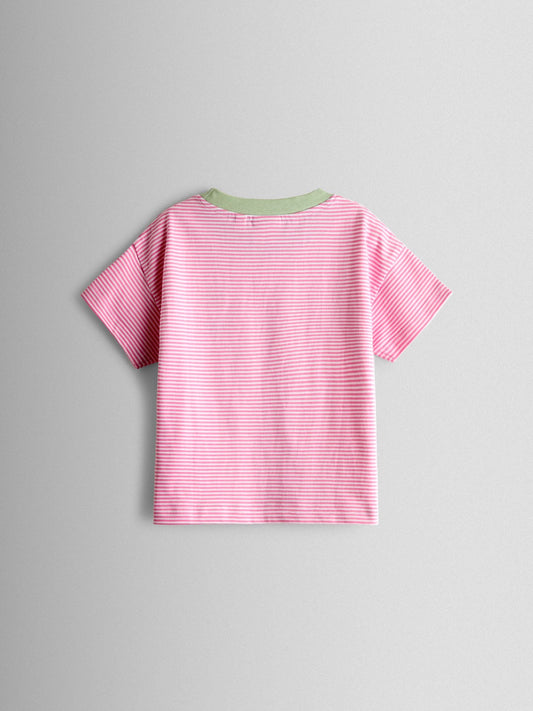 Dsiney Kidz - JoJo Maman Bébé Pink Daisy Striped Relaxed T-shirt image 2