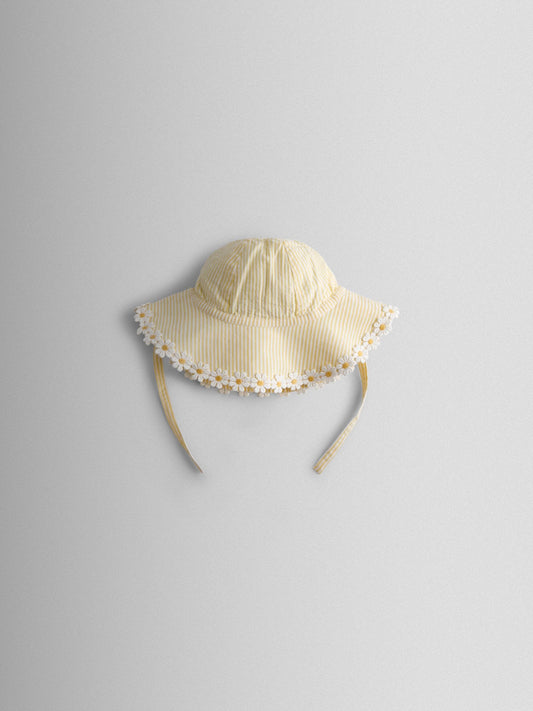 JoJo Maman Bébé Yellow Daisy Trim Seersucker Floppy Sun Hat image 2