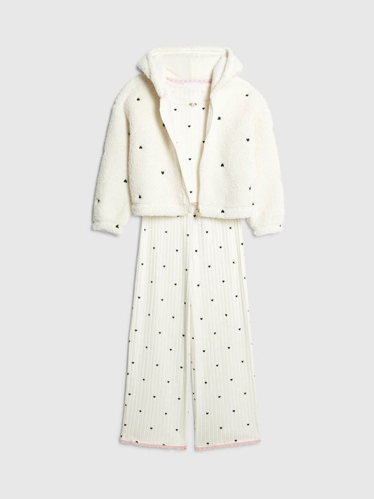 River Island White Girls 3 Piece Heart Print Hoodie Pyjamas Set