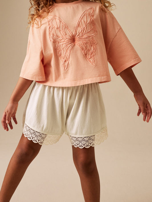 Dsiney Kidz - Orange/Cream Butterfly T-Shirt and Textured Shorts Set (3-16yrs) image 2