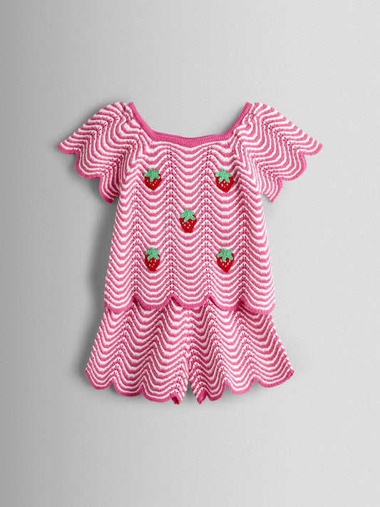 Dsiney Kidz - JoJo Maman Bébé Pink Chevron Crochet Top & Short Set image 2