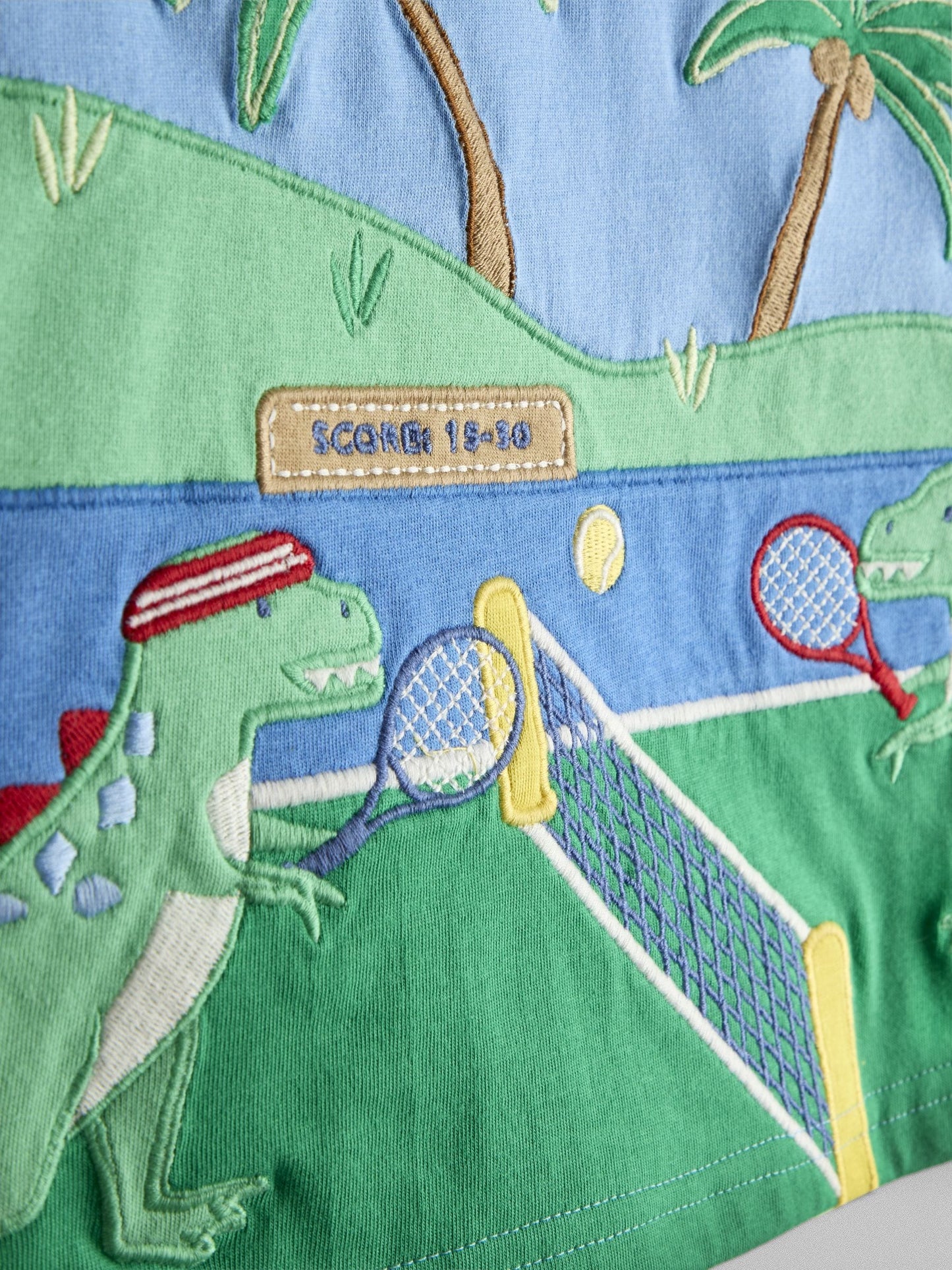 Dsiney Kidz - JoJo Maman Bébé Blue Tennis Dino Scene Appliqué T-Shirt image 3