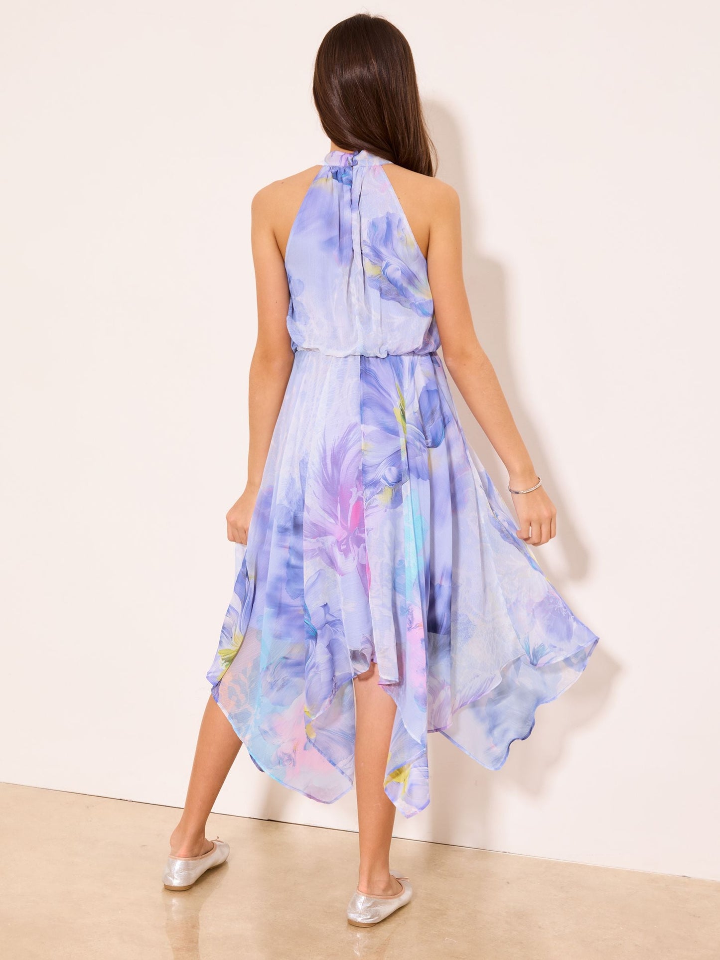 Lipsy Purple Floral Hanky Hem Halter Occasion Dress (5-16yrs) image 5